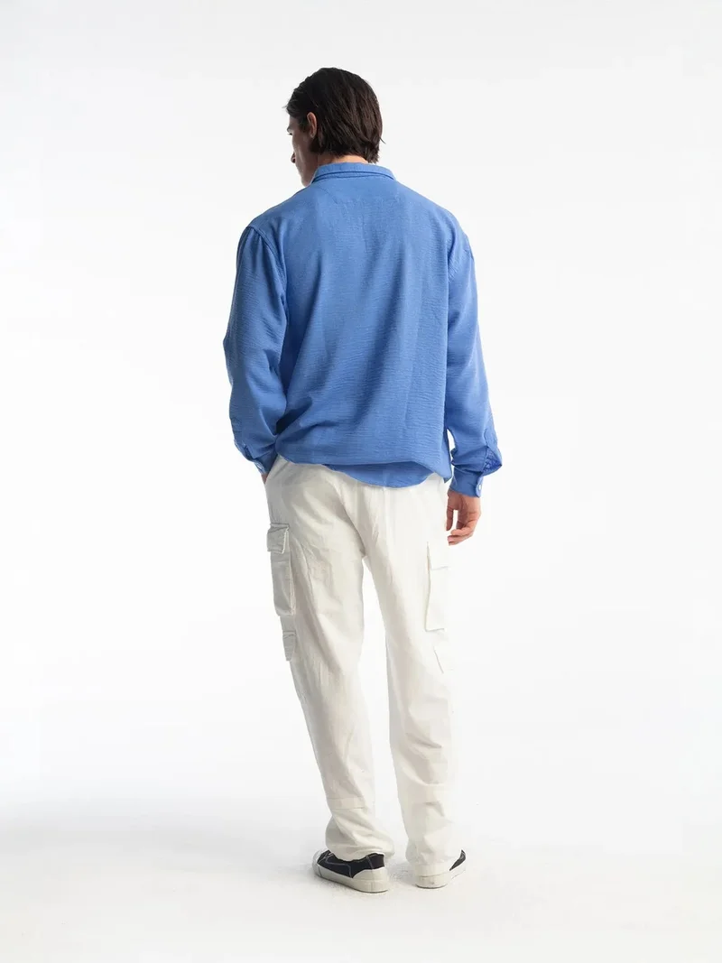 Giesto Maya Blue GIESTO Oversized Button-Up Long Sleeve Shirt for Men | Best Price UAE